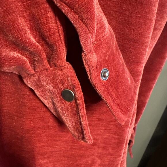 CHRISTOPHER & BANKS Petite Velour Snap Front Shirt Jacket P/M Red Rust Stretchy - Picture 4 of 11